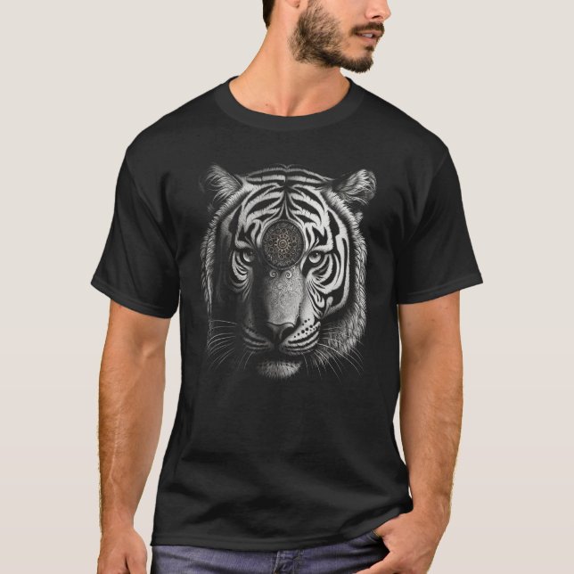 Tiger in White - Artwork - Animal Art Tiger T Shirt (Framsida)