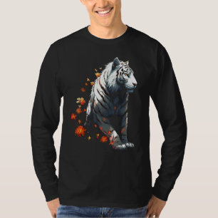 Tiger in White - Flowers Artwork - Animal Art Tige T Shirt