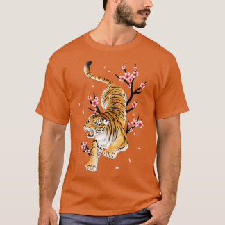 Tiger Japanska Cherry Blommar Flower Vintage Sakur T Shirt