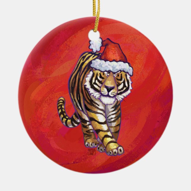 Tiger jul på Red Julgransprydnad Keramik (Framsidan)