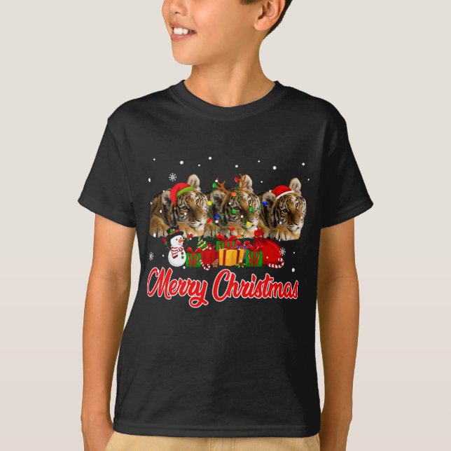 Tiger jul Pajama Funny Julafton Ljus Animals L T Shirt (Framsida)