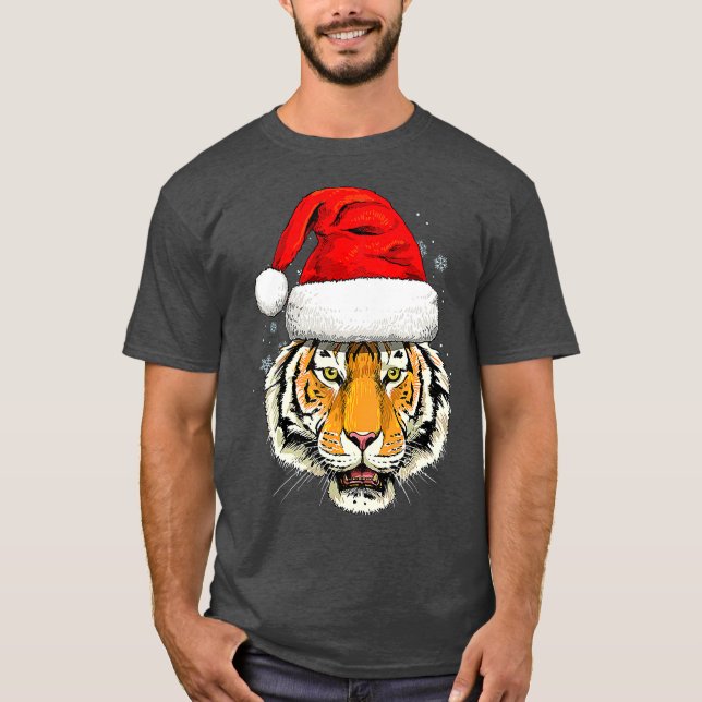Tiger jul Santa Hat Julafton ger ut Kids Boys T Shirt (Framsida)