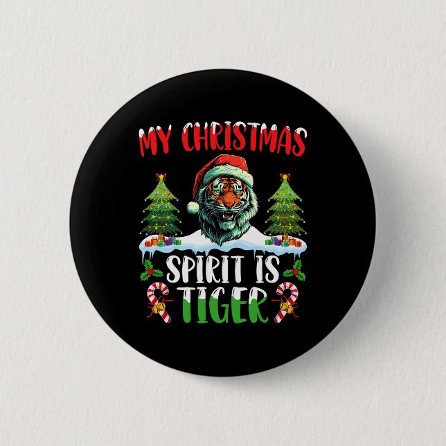 Tiger jul Santa hatt jul Julstämning Knapp (Framsida)