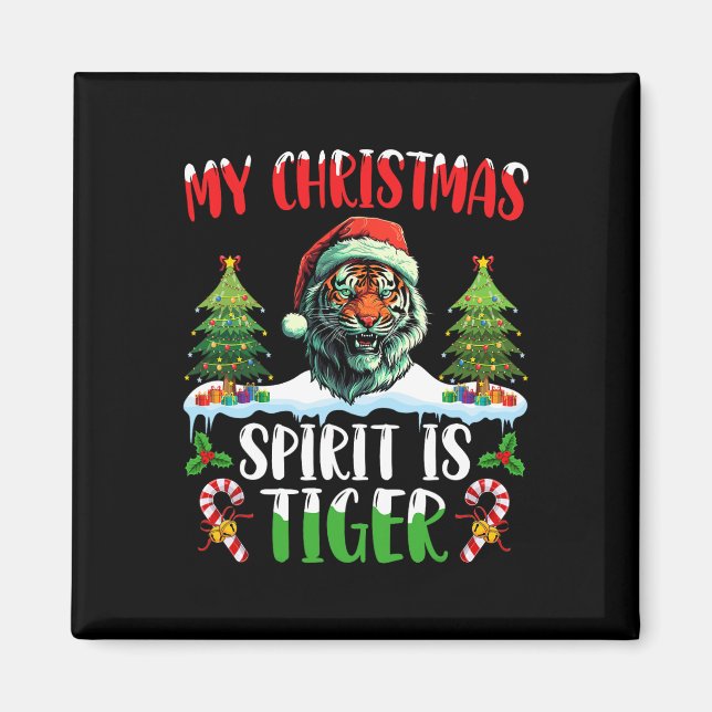 Tiger jul Santa hatt julgran Min julstämning Magnet (Framsidan)