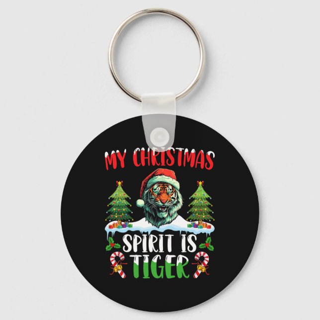 Tiger jul Santa hatt julgran Min julstämning Nyckelring (Framsida)