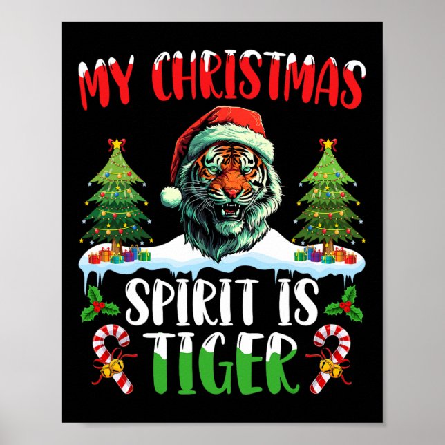 Tiger jul Santa hatt julgran Min julstämning Poster (Framsidan)