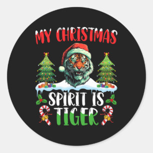 Tiger jul Santa hatt julgran Min julstämning Runt Klistermärke