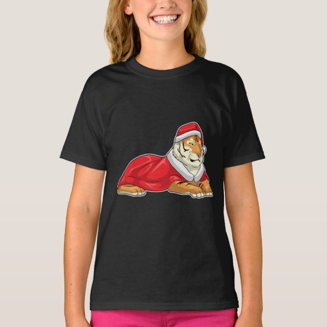 Tiger jul Santa hatt T Shirt (Framsida)