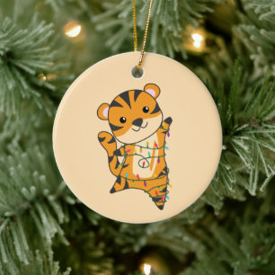 Tiger jul Snö Winter Animals Tiger Ceramic Julgransprydnad Keramik