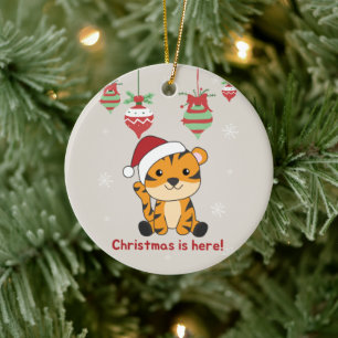 Tiger jul Snö Winter Animals Tiger Ceramic Julgransprydnad Keramik