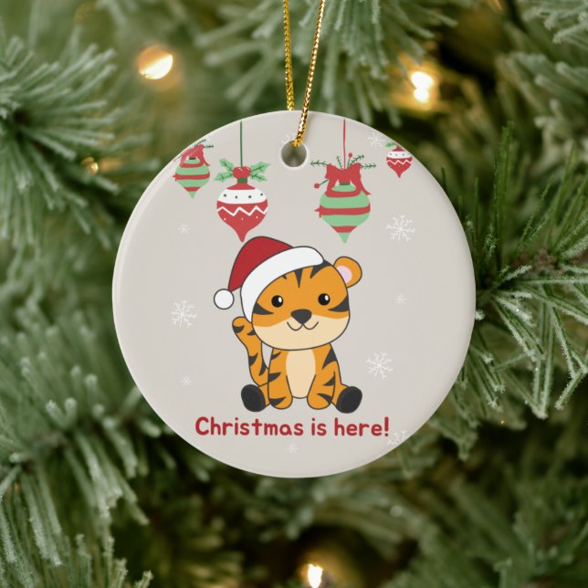 Tiger jul Snö Winter Animals Tiger Ceramic Julgransprydnad Keramik (Träd)
