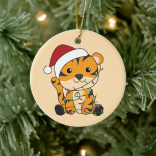Tiger jul Snö Winter Animals Tiger Ceramic Julgransprydnad Keramik