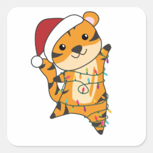 Tiger jul Snö Winter Animals Tiger Fyrkantigt Klistermärke