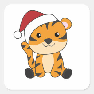 Tiger jul Snö Winter Animals Tiger Fyrkantigt Klistermärke