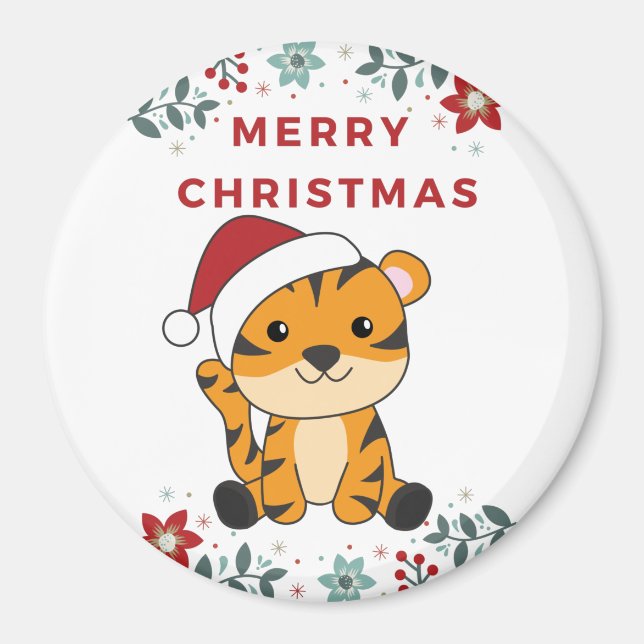 Tiger jul Snö Winter Animals Tiger Magnet (Framsidan)