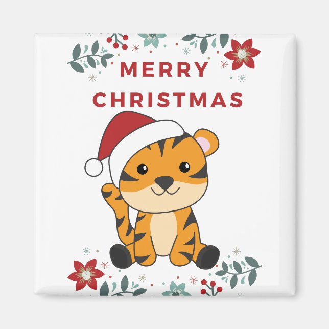 Tiger jul Snö Winter Animals Tiger Magnet (Framsidan)