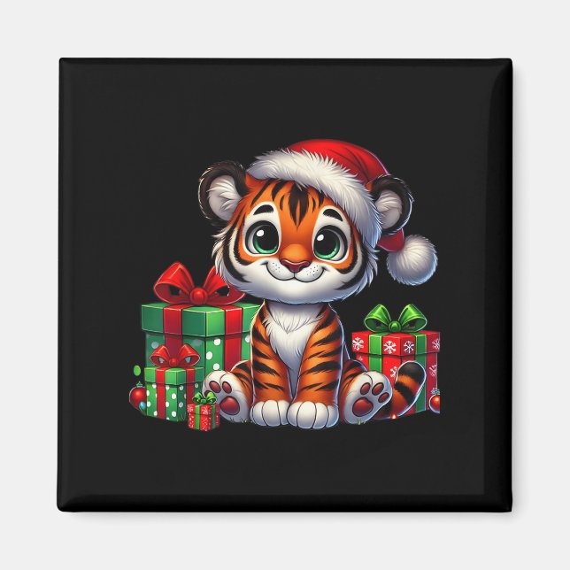 Tiger Julafton Lighting Santa Hat Tiger jul Magnet (Framsidan)