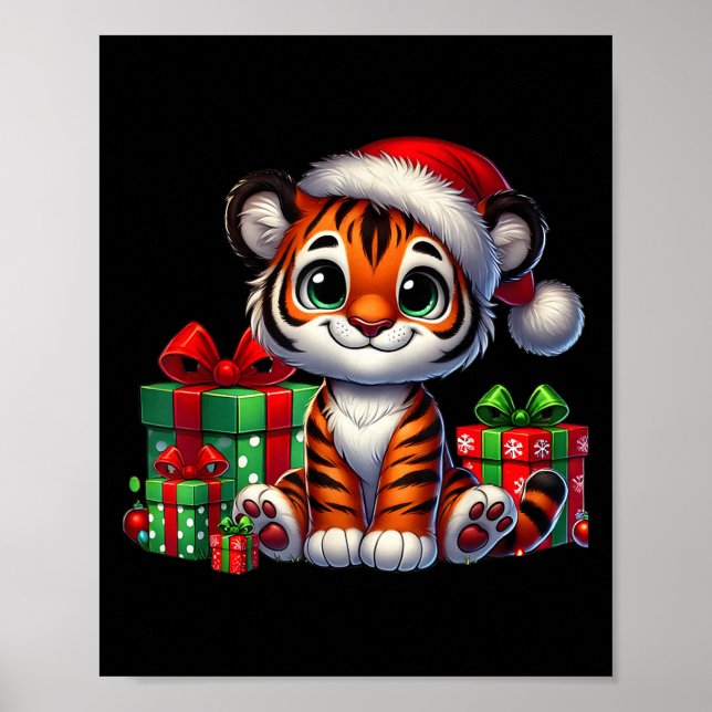Tiger Julafton Lighting Santa Hat Tiger jul Poster (Framsidan)