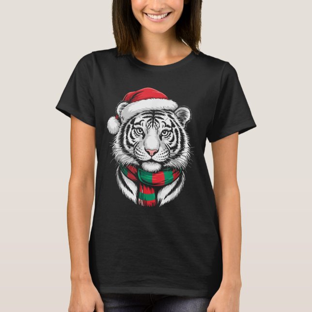 Tiger Julafton Santa Hat F juldräkt T Shirt (Framsida)