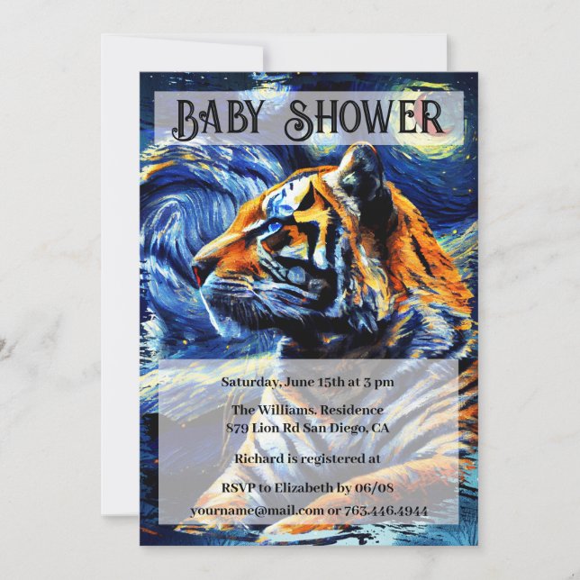 Tiger Jungle Animal & Starry Night Baby Shower Inbjudningar (Framsida)