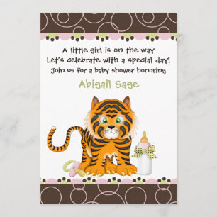 Tiger Jungle Baby Shower-inbjudan för flickor Inbjudningar