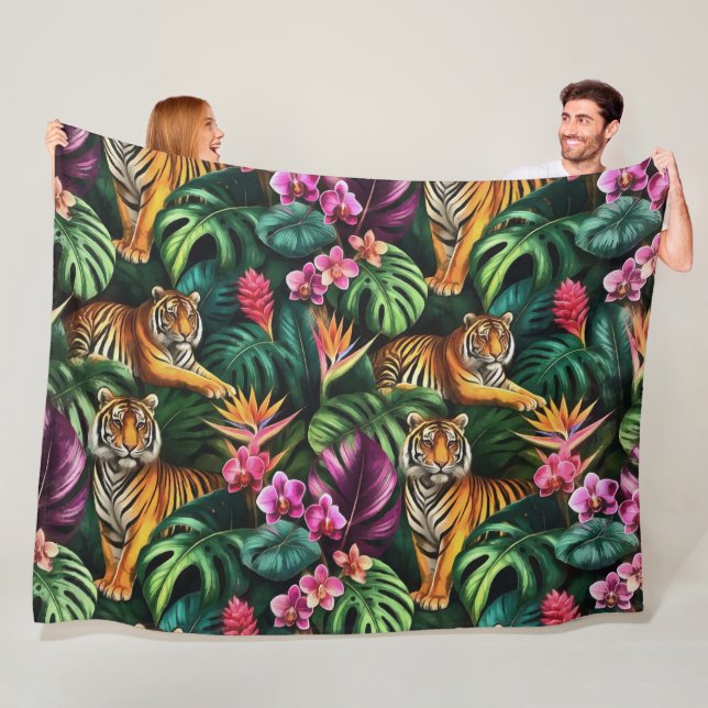 Tiger Jungle Drömmar Sömlös Ytmönster Fleecefilt (På plats)