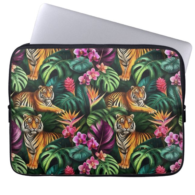 Tiger Jungle Drömmar Sömlös Ytmönster Laptop Fodral (Framsidan)
