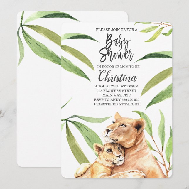 Tiger Jungle Mamma & Baby Eucalyptus Baby Shower Inbjudningar (Fram/baksida)