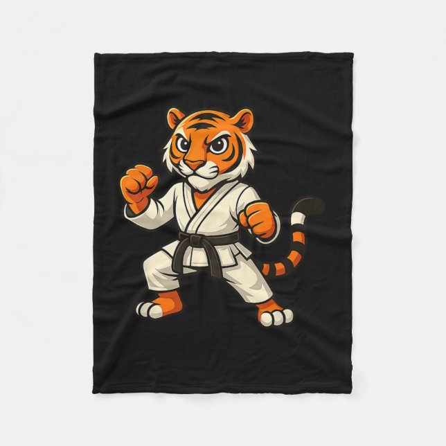 Tiger Karate Funny Black Bälte Boys Girls Kids Fleecefilt (Framsidan)