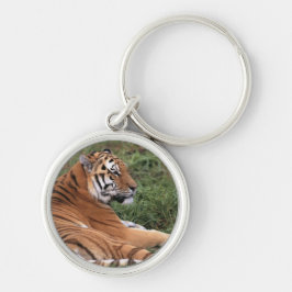 Tiger Keychain Rund Silverfärgad Nyckelring