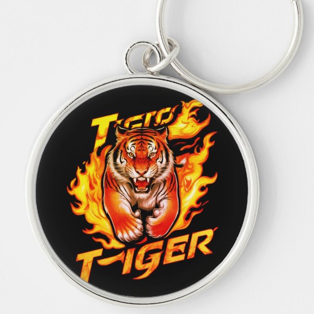 Tiger Keychain Rund Silverfärgad Nyckelring (Framsidan)