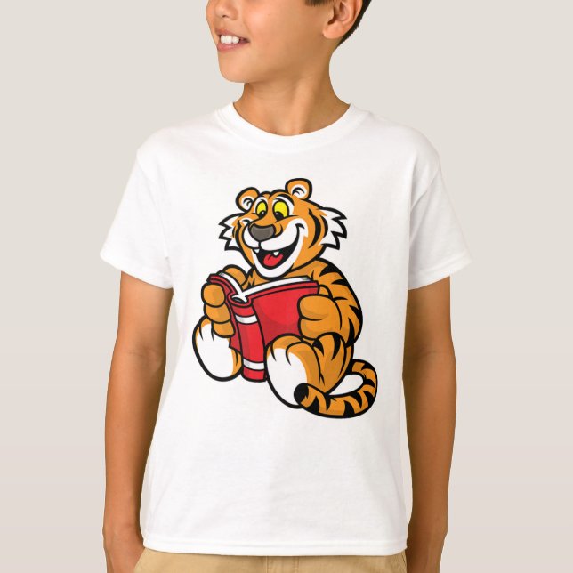 tiger läser bok t shirt (Framsida)