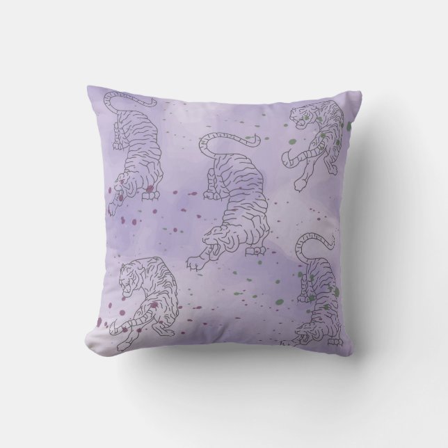 Tiger Lila vattenfärg mönster Dekorativ kudde (Framsida)