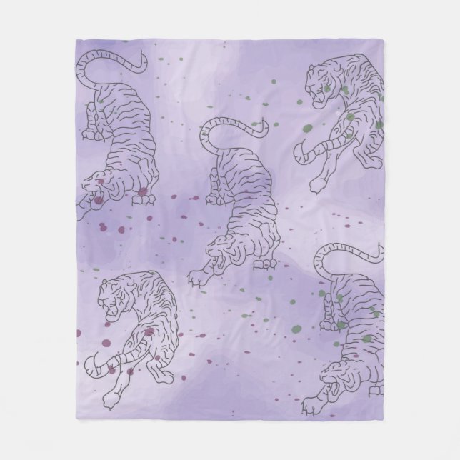 Tiger lila vattenfärgen mönster Fleece Blanket (Framsidan)