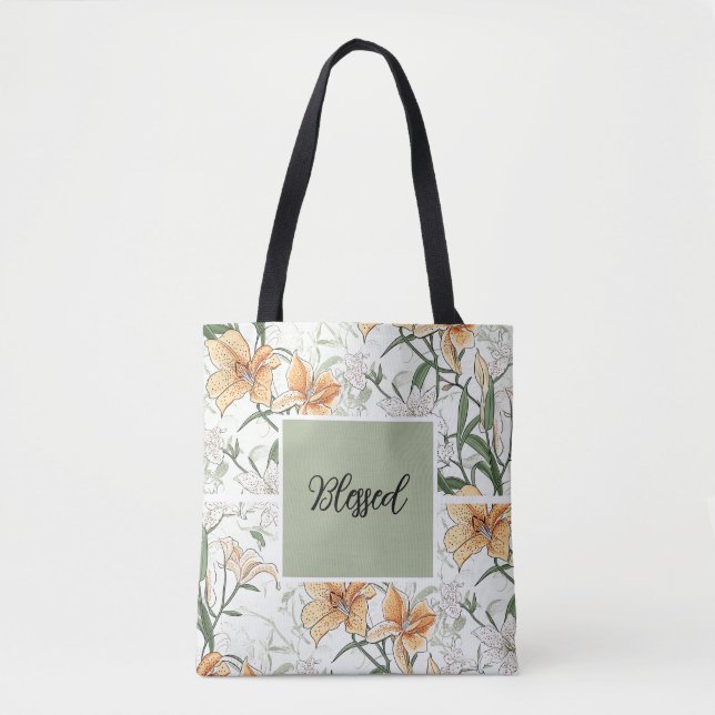 Tiger Lilies, soft grönt, Tote Tygkasse (Framsida)