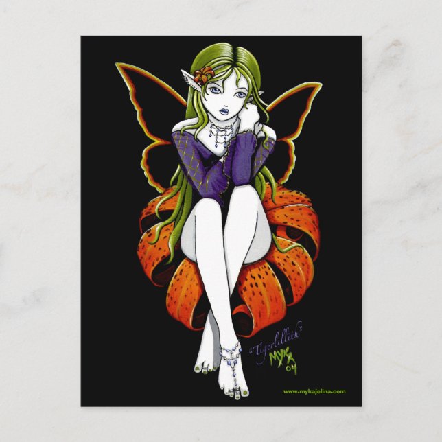 Tiger lillith Postcard Fairy Mörk Flower Fantasy Vykort (Framsida)