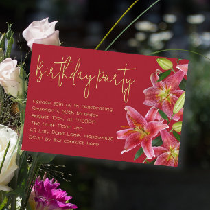 Tiger Lily Blommor Vuxen Födelsedagsfest Inbjudan
