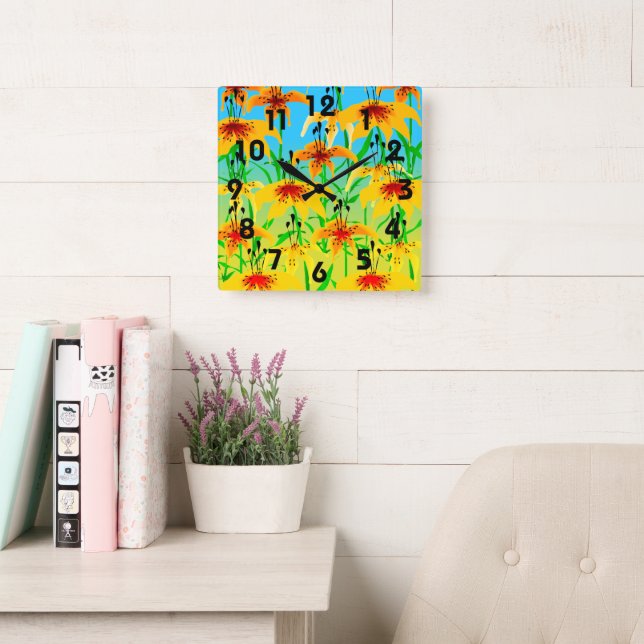 Tiger Lily Clock Fyrkantig Klocka (Läsesal)