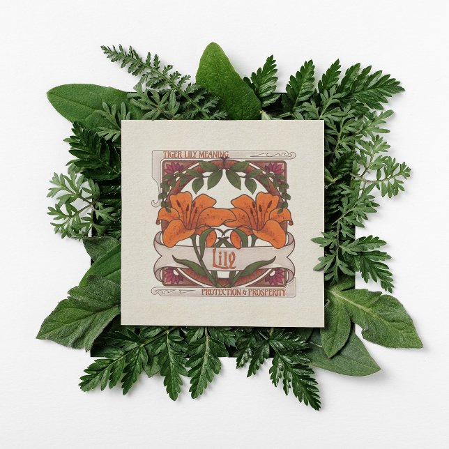 Tiger Lily- Flower Vintage-Stil Grönt Inbjudningar (Transport yourself to a magical garden with this charming tiger lily note card and flower meanings. )