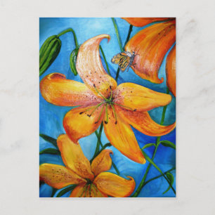 Tiger Lily Orange Blommigt Vykort