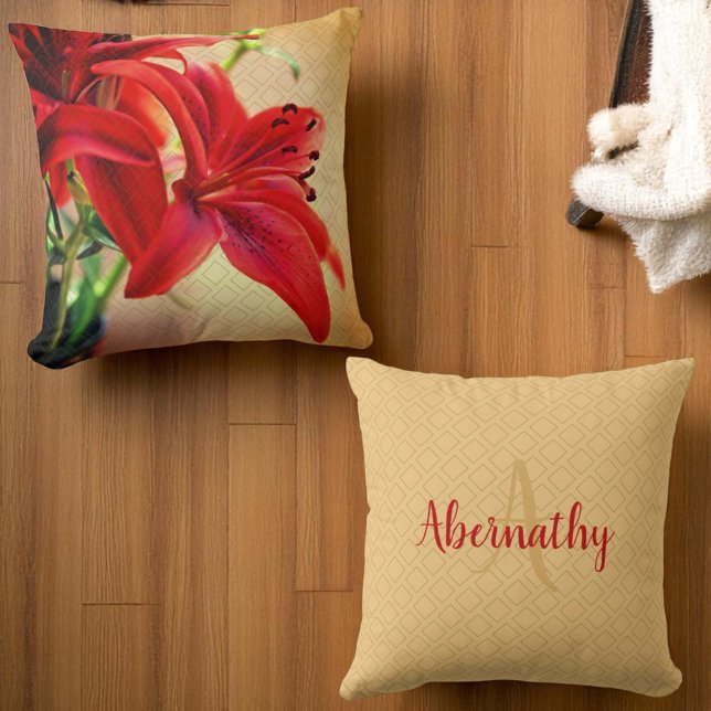 Tiger Lily Photo Front Monogram-mall bakåt Kudde (Front and back template monogram pillow )