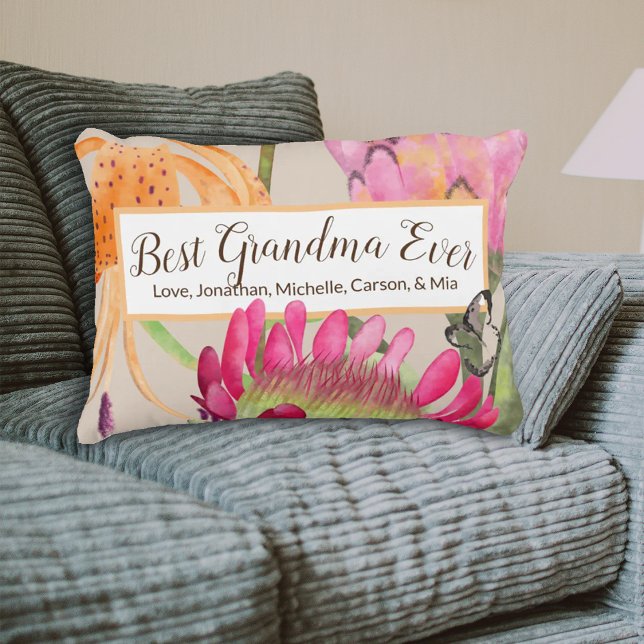 Tiger Lily & Protea Mors dag Dekorativ kudde (best grandma ever throw pillow, protea flower tiger lily mothers day pillow)