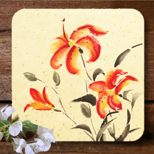 Tiger Lily - röd Underlägg Papper Kvadrat
