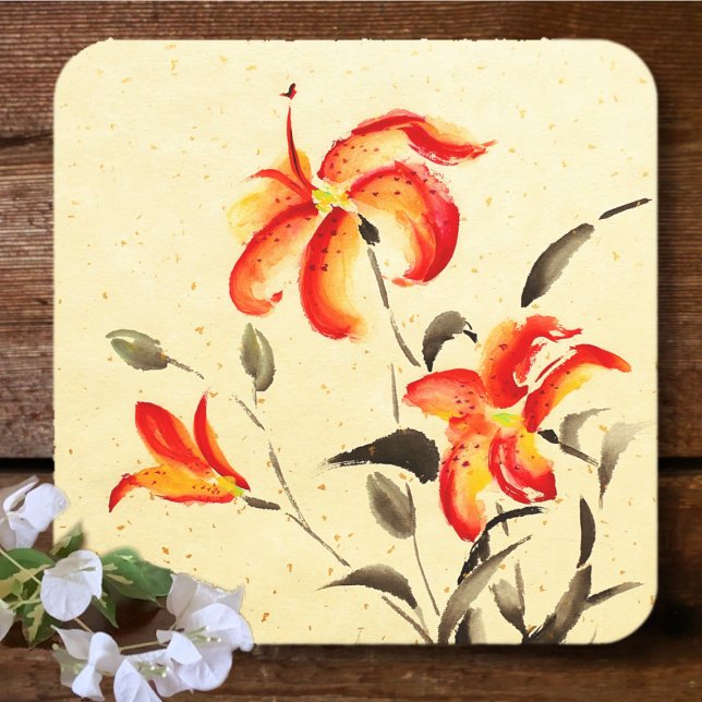 Tiger Lily - röd Underlägg Papper Kvadrat (Skapare uppladdad)