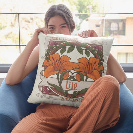 Tiger Lily Vintage Stil med Grönt Mönster bak Kudde