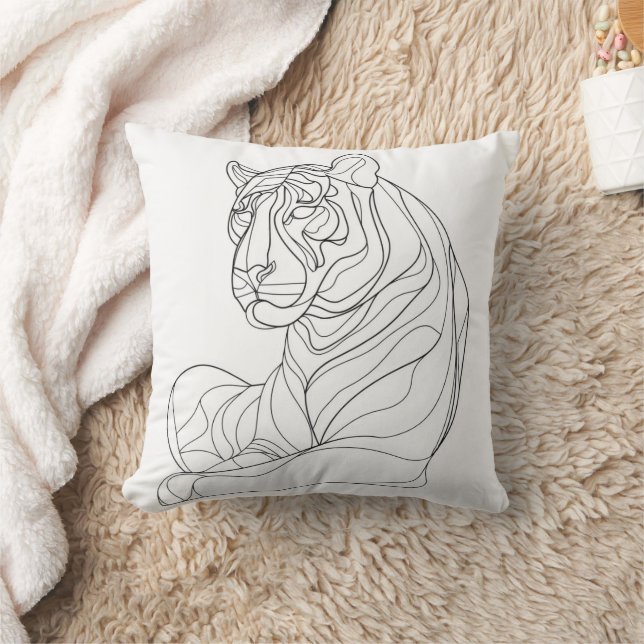 Tiger Line Art Kudde (Filt)
