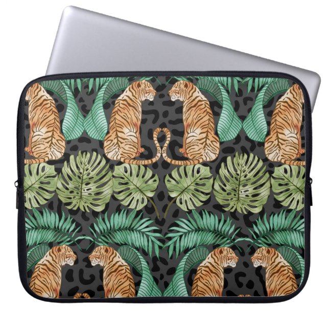 Tiger Löv: Vattenfärgsjungel utan sömn. Laptop Fodral (Framsidan)