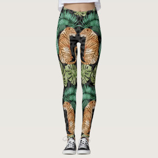 Tiger Löv: Vattenfärgsjungel utan sömn. Leggings