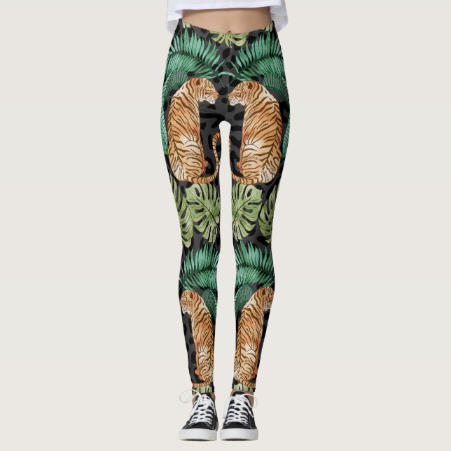 Tiger Löv: Vattenfärgsjungel utan sömn. Leggings (Framsida)