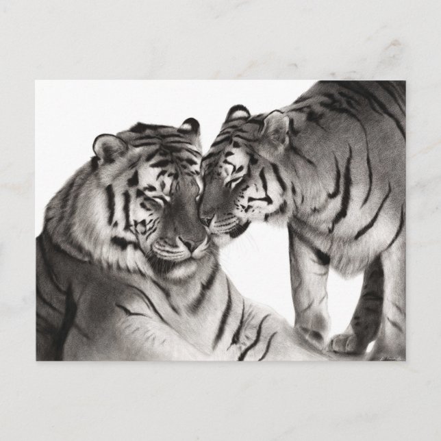 Tiger Love Art - Handmålad design av vilda djur Vykort (Framsida)